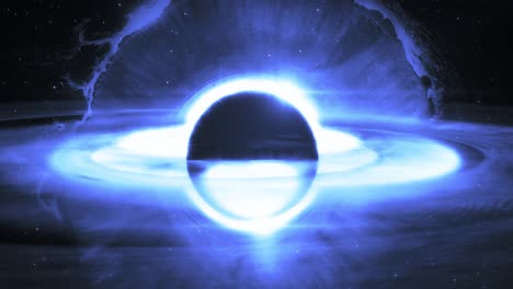 blue wormhole in outer-space with nebula on event horizon