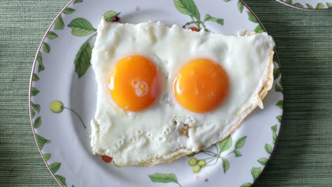 two fried eggs on a plate for breakfast