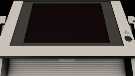 스크린에 초록색 텍스트가 있는 오래된 레트로 pc 개인용 컴퓨터 커서로 온라인으로 입력하는 - 3d 애니메이션