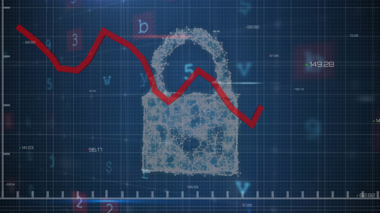 animación de gráficos, escaneo y cerrojo digital en fondo marino.