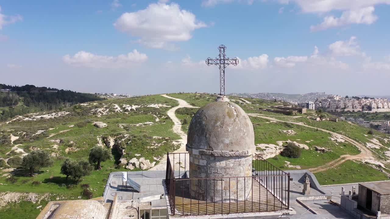 Mar elias monastery and Jerusalem in background, Aerial view