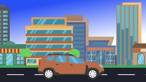 viajes en coche por la ciudad vista lateral, animación en bucle, fondo de diseño plano