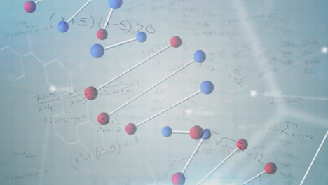 dna 가닥의 애니메이션과 숫자의 변화, 파란색 배경의 의료 데이터 처리