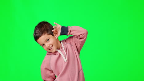 Hear,-green-screen-and-child-listening-for-a-loud