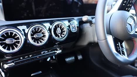 close-up of mercedes-benz dashboard and steering wheel