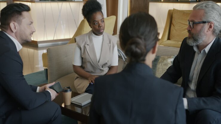 Business Meeting in Hotel Lobby