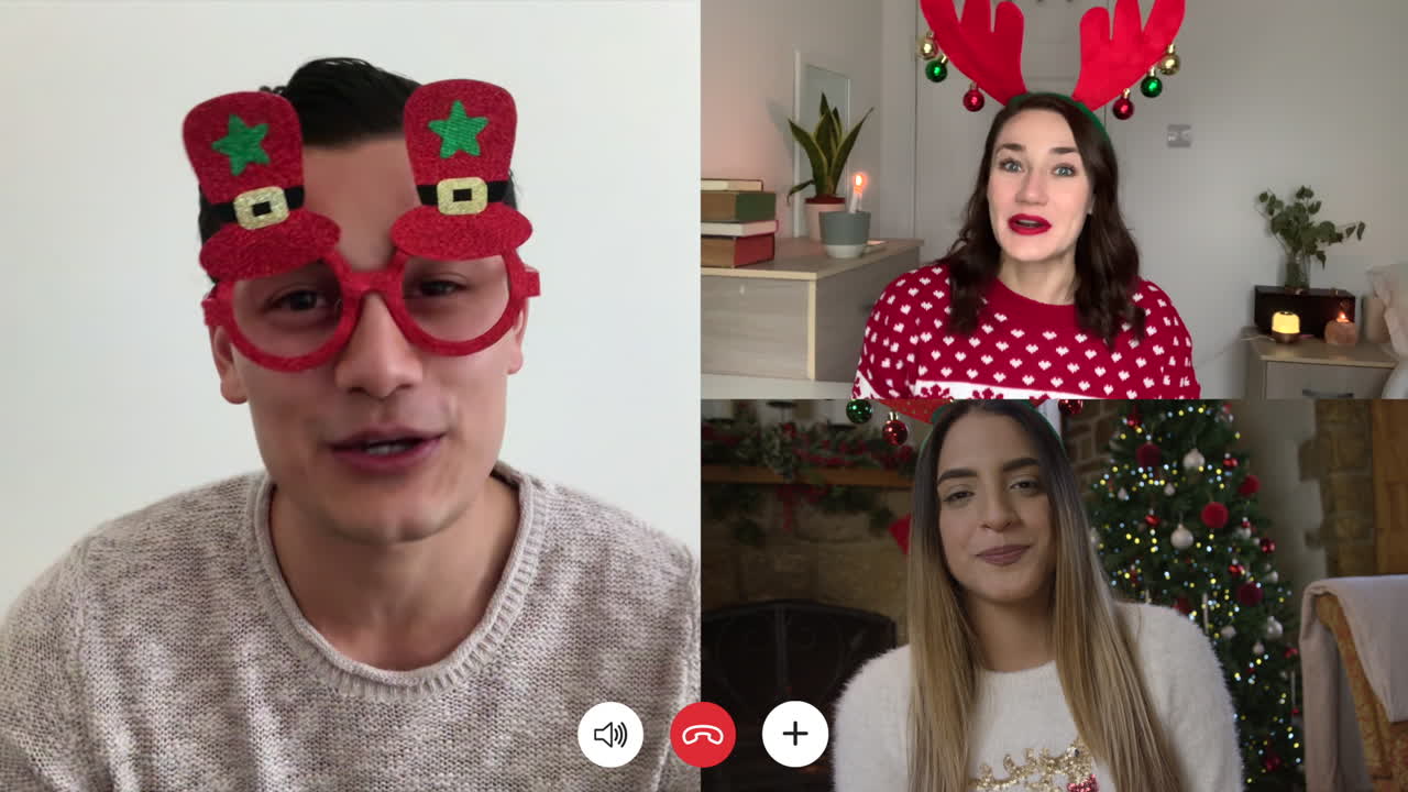 videollamada de amigos de navidad de 3 vías