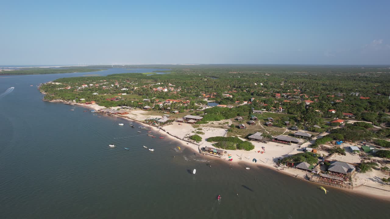 Forward movement of drone flying over Atins, Maranhao, Brazil