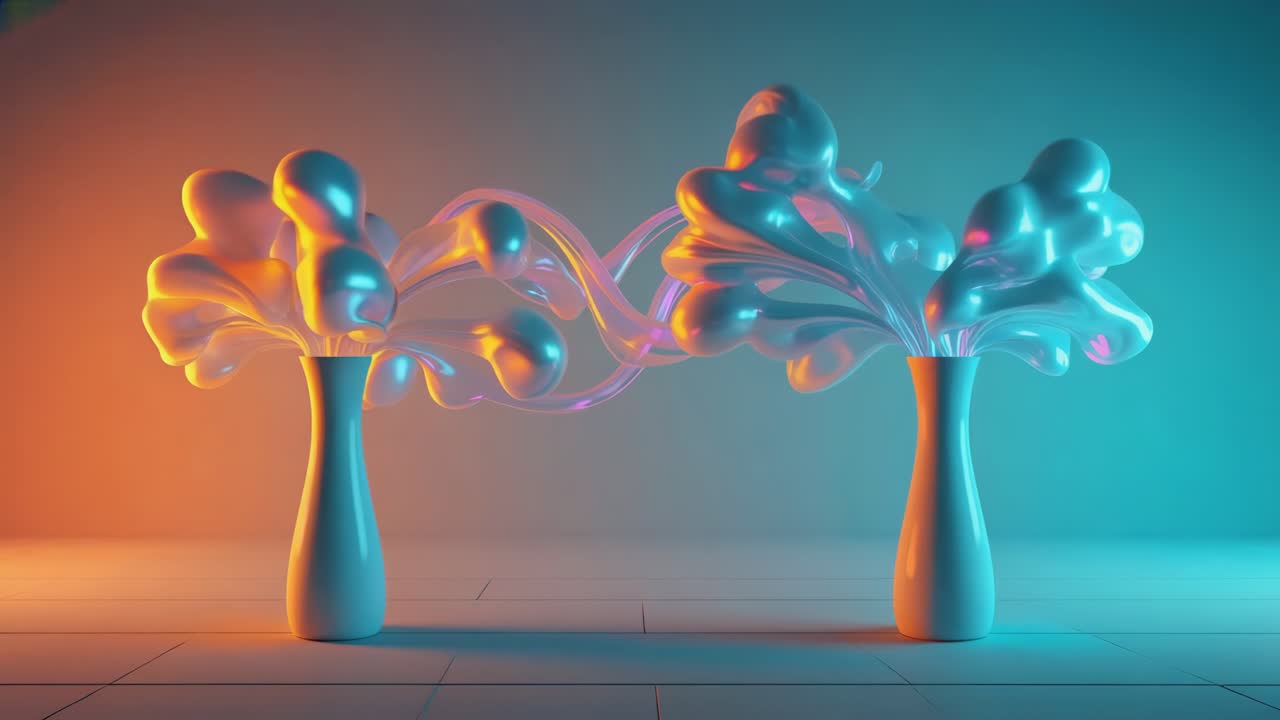 Abstract Fluid Sculpture with Vibrant Gradient Lighting