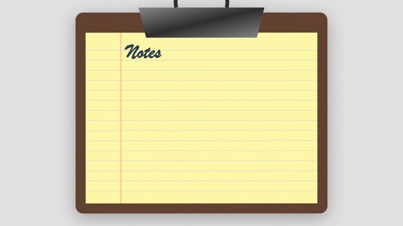 Blocco appunti con fogli a righe gialli e intestazione 'Note'