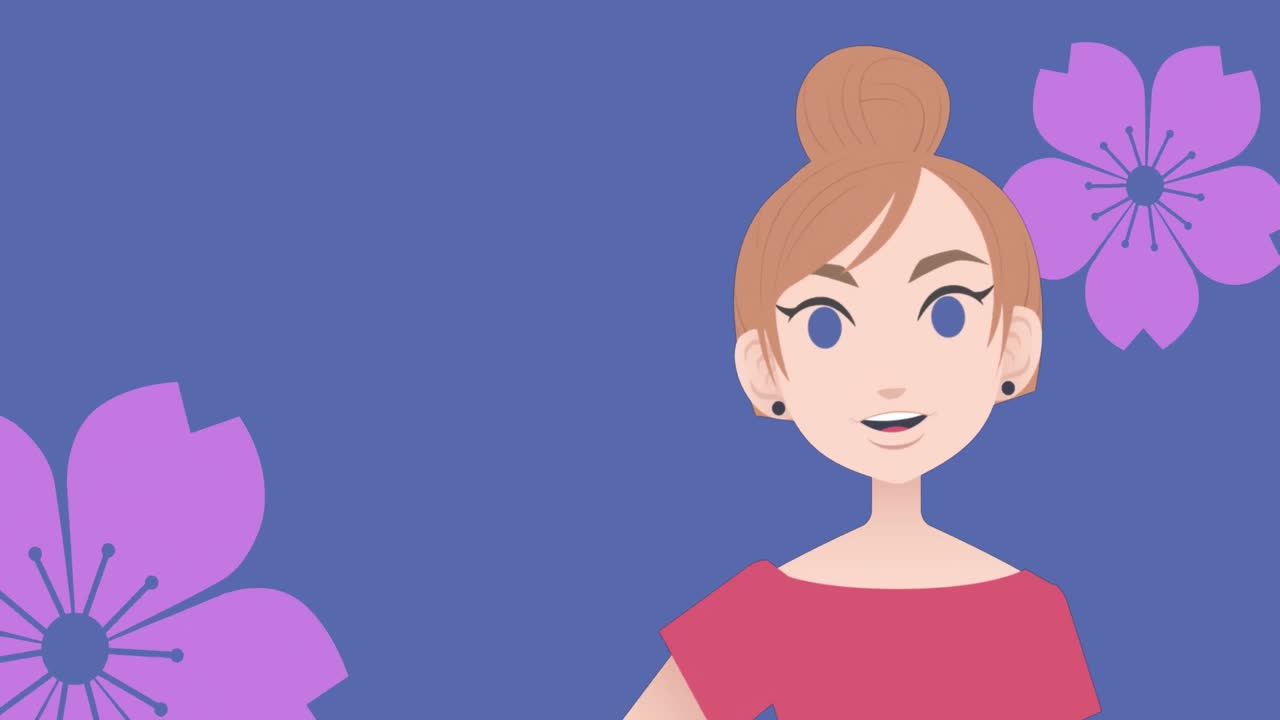 푸른 배경 에 꽃 을  ⁇ 고 프레젠테이션 을 하는 백인 사업가 의 애니메이션