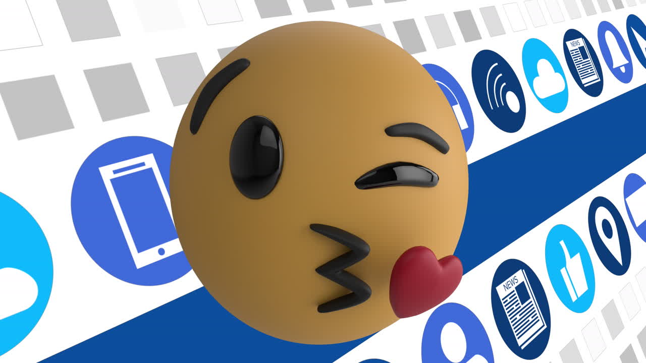animación de iconos de redes sociales con iconos emoji sobre un fondo blanco