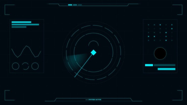 Futuristic Digital Radar Interface Scanning on Dark Background