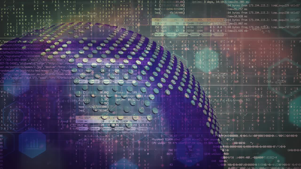 3D rendering of business and financial information overlay on a 3d globe. Data grid ,math formulas and various business icons overlay