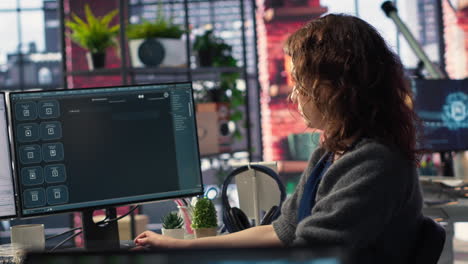 freelancer woman employs online ai assistant to automate text generation