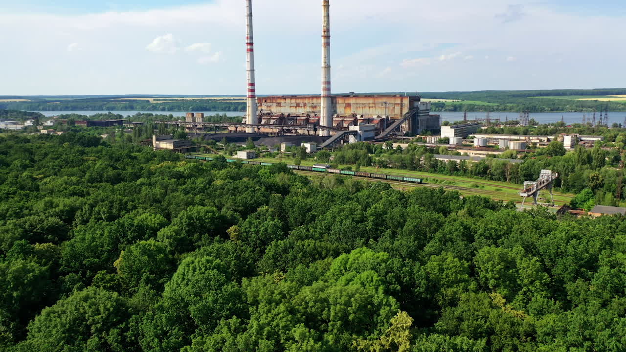 Aerial view Of Industrial Area. Aerial view over the industrial factory