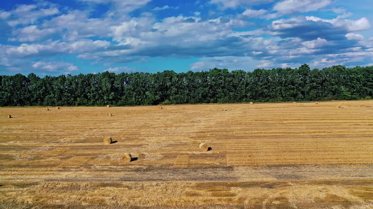 Countryside natural landscape. Haystack harvest agriculture farm field
