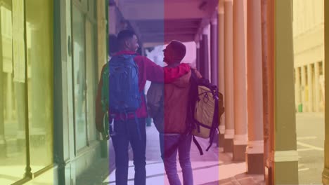 animation of back view of gay couple walking on street