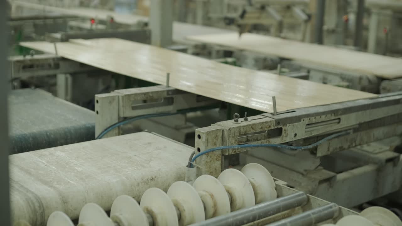 Wooden Planks Moving on Automated Conveyor Belt in Factory