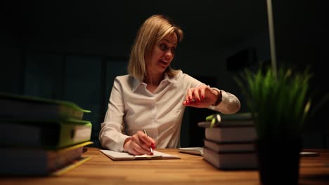 businesswoman working late at her desk