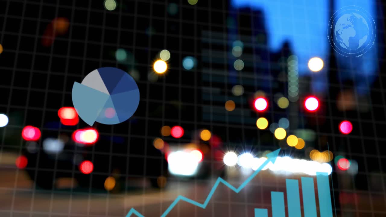 Animation of data processing over cityscape