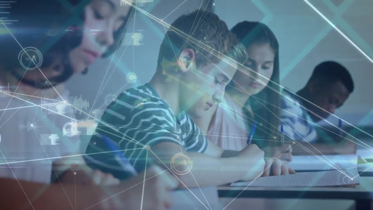 animación de la red de conexiones entre diversos alumnos en el aula