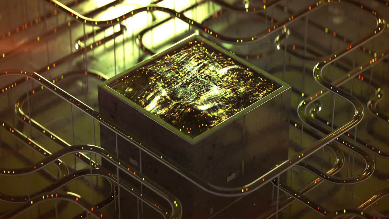 미래의 컴퓨터 코드 처리 (seamless loop) 3d 렌더링 애니메이션