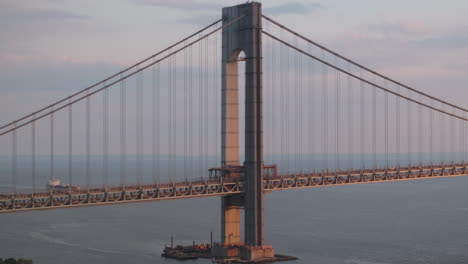 aerial view of the verrazzano-narrows bridge at dusk. shot in brooklyn, new york on a summer day