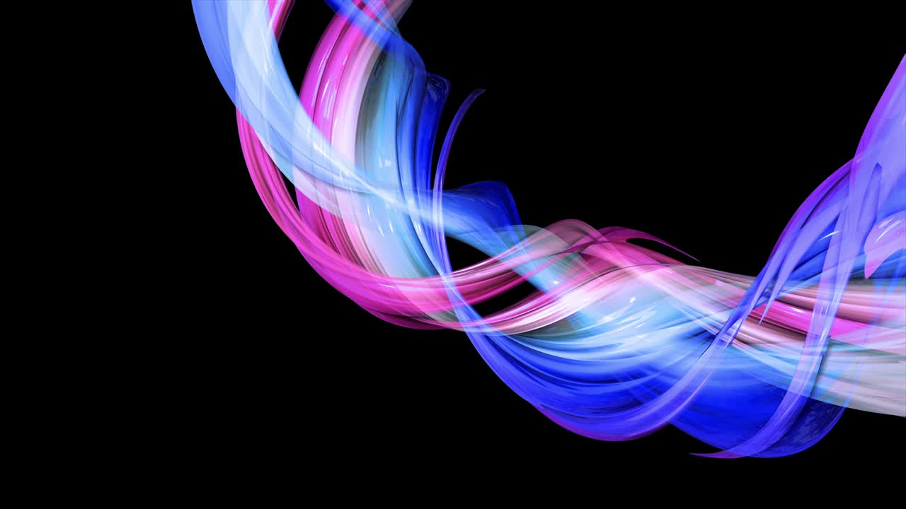 abstract multicolored transparent ribbons move around on a black background. Motion graphics 3d looped background with red blue ribbons. Luma matte as alpha channel. 19