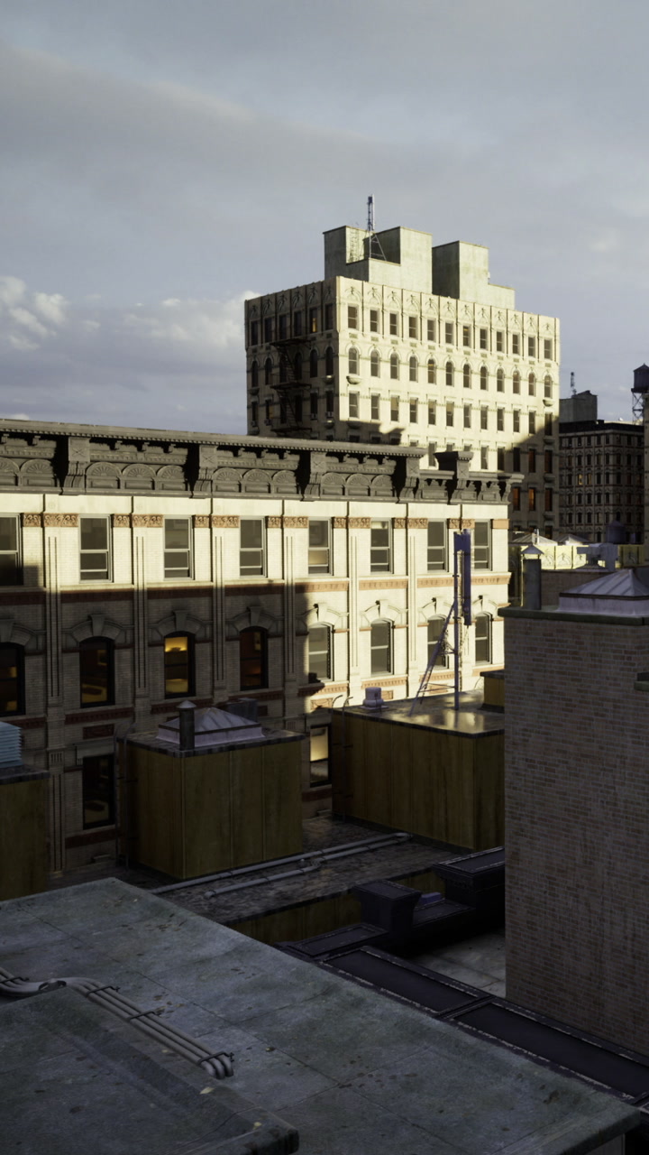 Urban landscape showing modern buildings in a cloudy afternoon sky