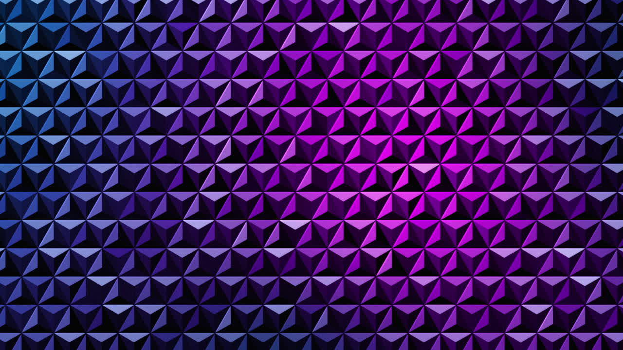 Seamless background pattern with triangles and shadows. Loop purple animation. Copy space.