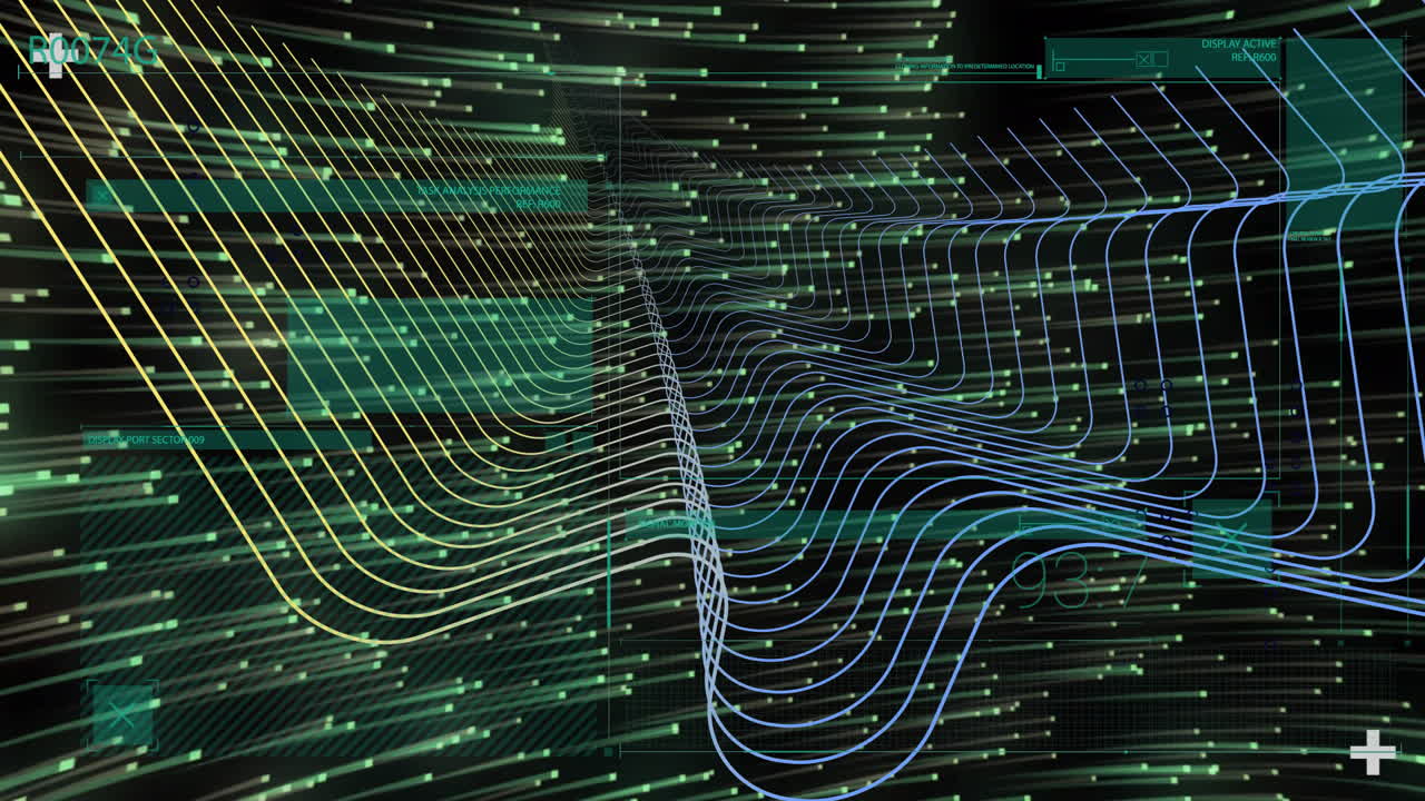 Digital animation of dynamic waves and lines over green background
