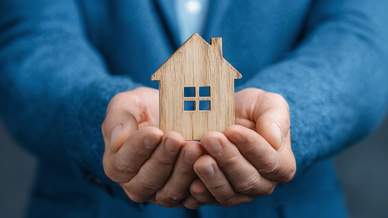 A Symbol of Homeownership: A Person Holding a Small Wooden House Representation, Emphasizing the Concept of Home and Security in Today's Society