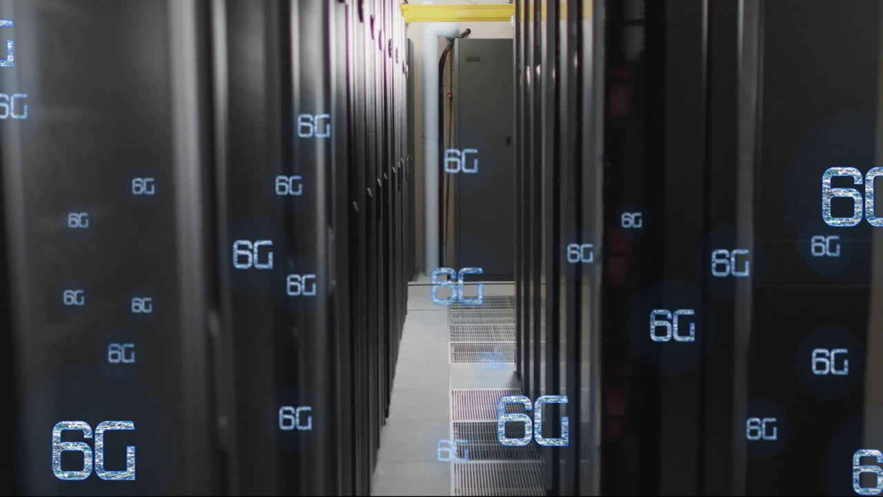 animación de texto 6g, procesamiento de datos digitales a través de servidores informáticos