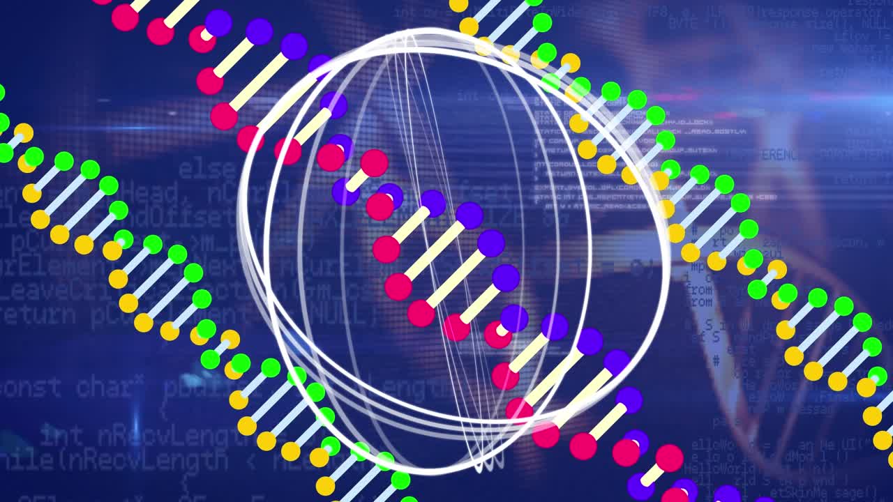 Animasi pemindaian cakupan dan pemrosesan data di atas seorang pebisnis yang menggunakan antarmuka