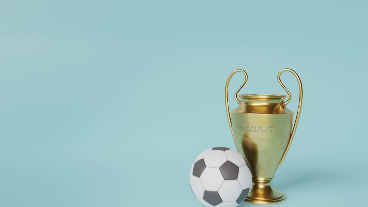 Trofeo di calcio con pallone su sfondo isolato, illustrazione renderizzata in 3D, video verticale