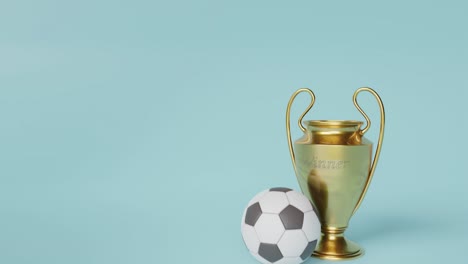 soccer trophy with ball on isolated background, 3d rendered illustration, vertical video