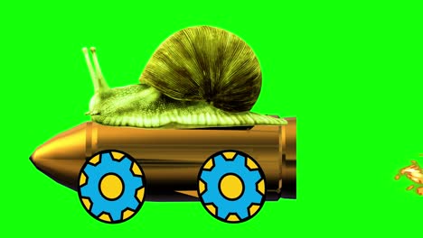 rocket snail tied to the rocket on chroma key.