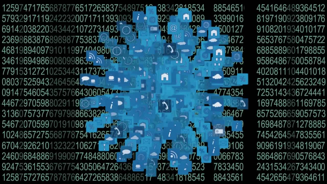 Internet symbols and icons shaped into a globe