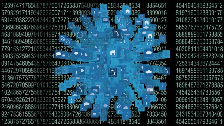 Internet symbols and icons shaped into a globe