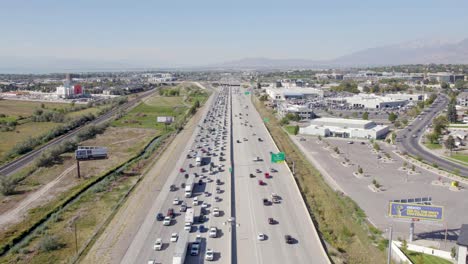 Traffic-on-the-Freeway-during-Rush-Hour-in-Orem,-Utah---Aerial