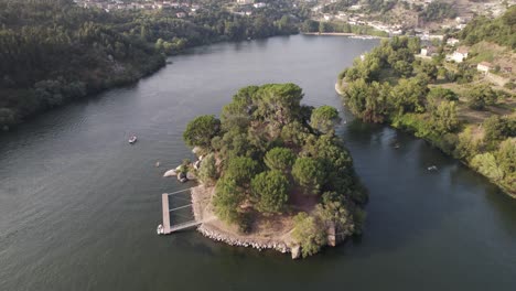 Ilha-dos-Amores-or-Island-love-in-river-middle,-Castelo-de-Paiva-in-Portugal