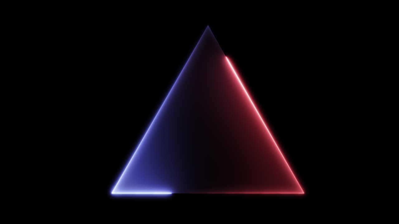 Futuristic Spinning Triangle with Red and Blue Neon Glow