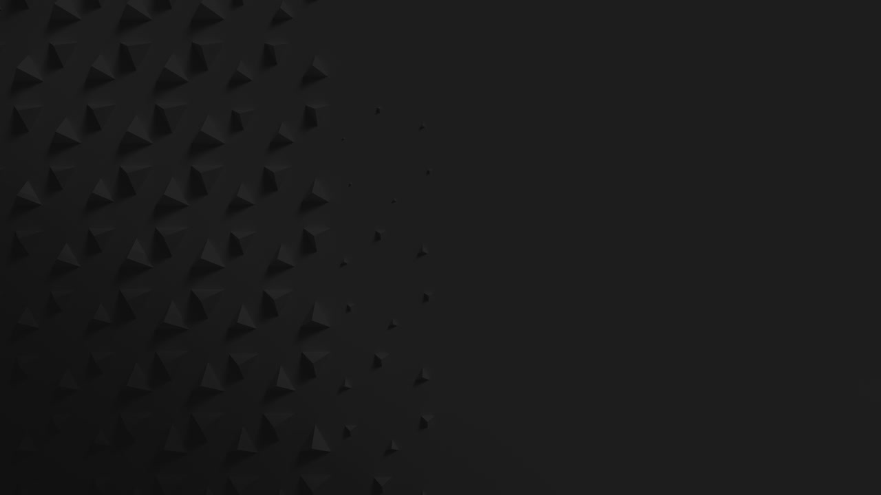그림자와 함께 스케일링 피라미드의 파동으로 검은 표면. 액스트루딩 모양 애니메이션 루프. 깨한 어두운 삼각형 모션.