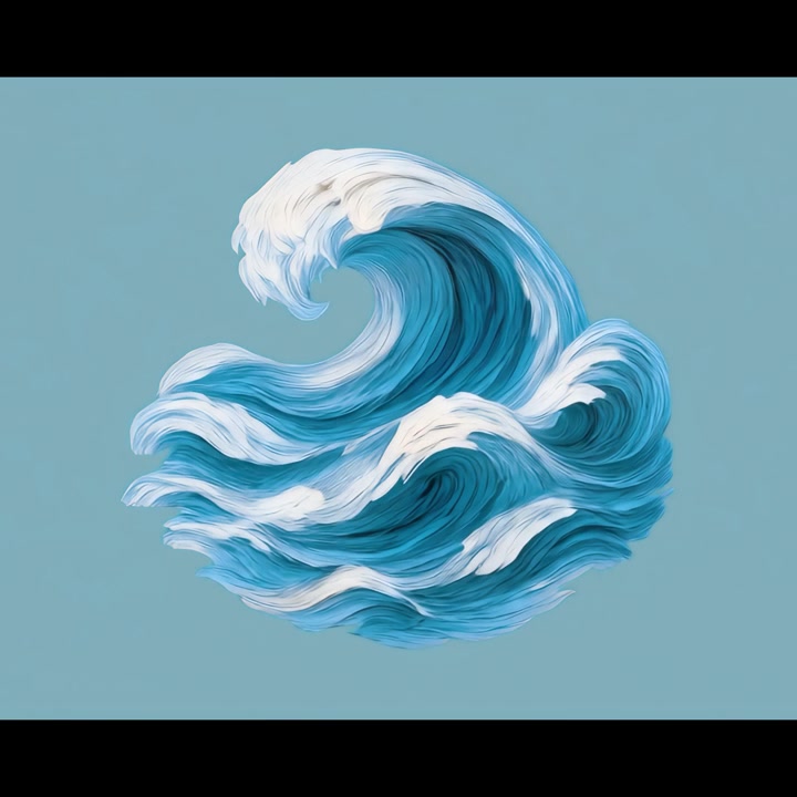 Animazione 3D stilizzata di un'onda marina che si infrange