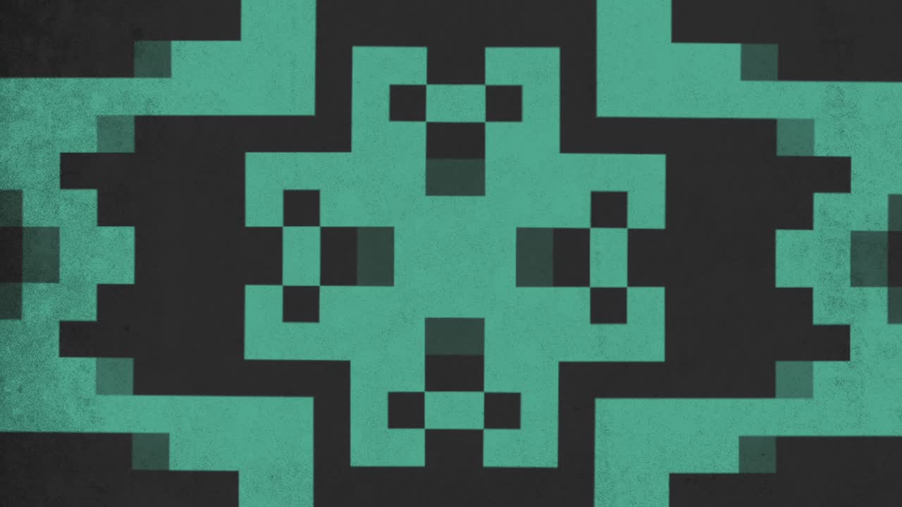 A pixelated cross design in shades of green, where intricate squares form vertical and horizontal lines. The gradient effect showcases darker tones at the top transitioning to lighter hues at bottom