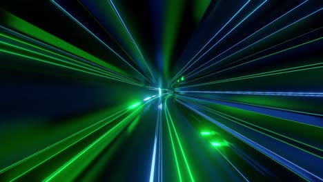un túnel de alta tecnología abstracto en bucle de 4k con luces de neón, la cámara vuela a través del túnel, las luces de neon azul-verde parpadean. fondo de ciencia ficción al estilo de cyberpunk o futuro de alta tecnología. fondo 5