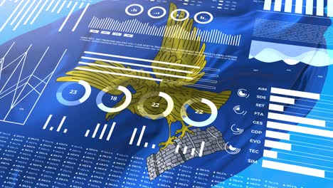 friuli venezia giulia - italia informes de análisis informativo y datos financieros, infografías muestran animación con bandera, números de columnas y gráficos de pastel.