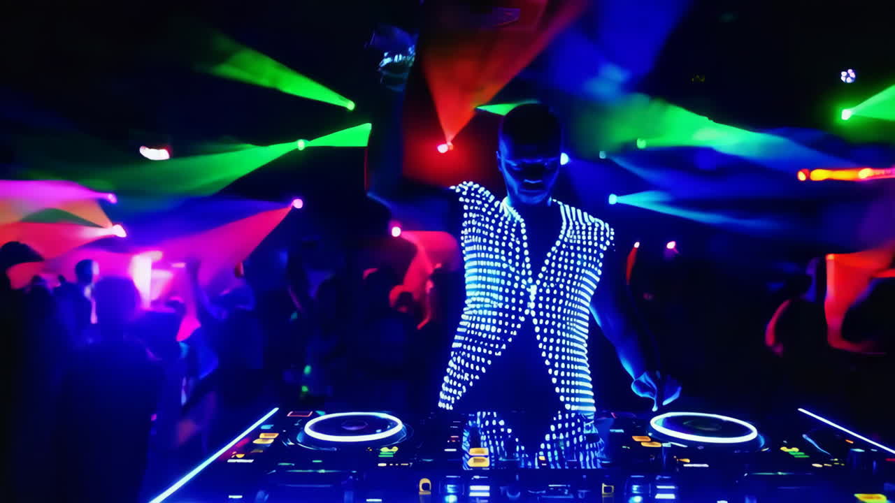 Pertunjukan DJ di Klub Malam dengan Lampu