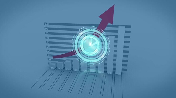Animation of moving clock over graph with arrow
